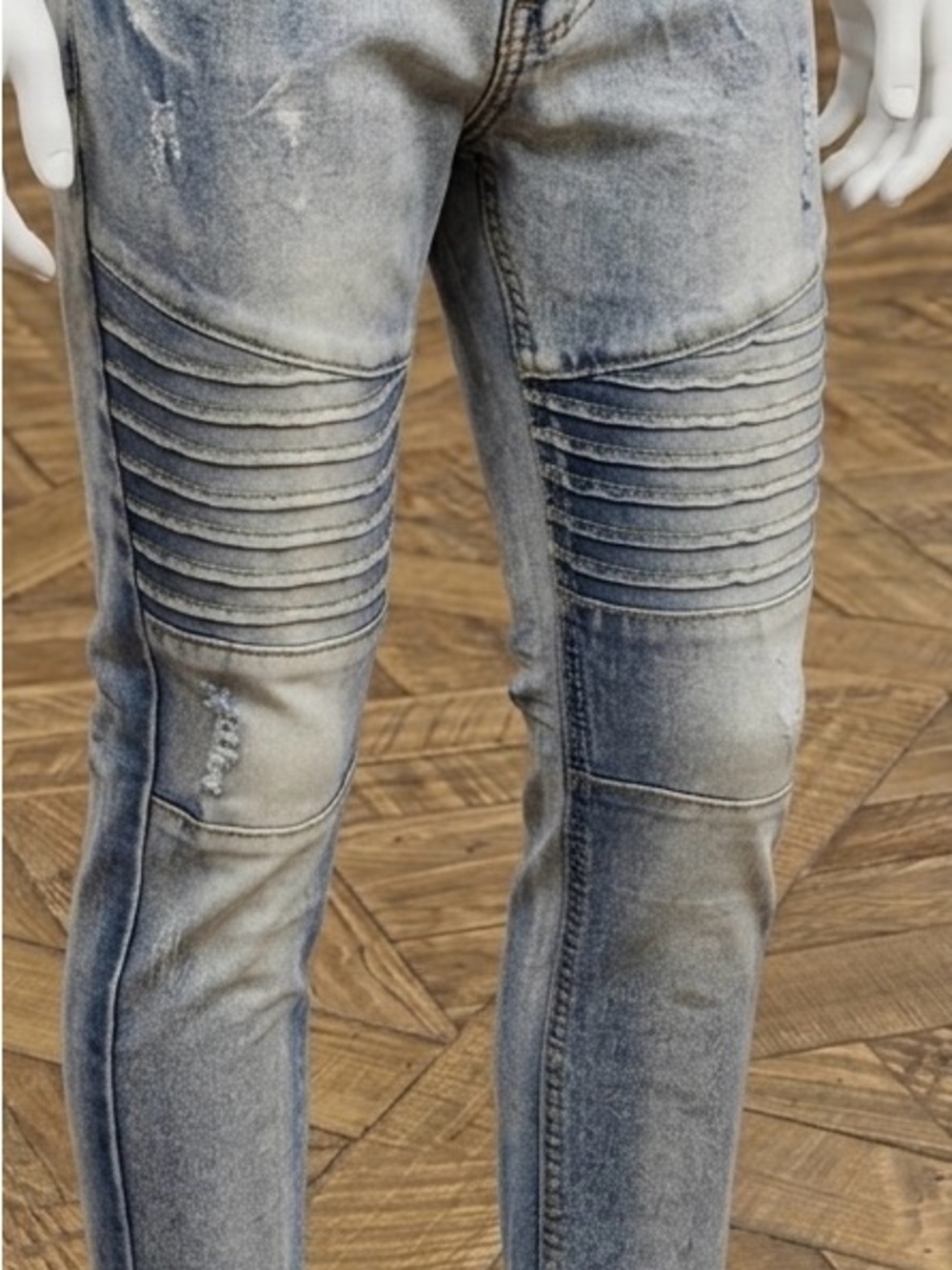 Essentials Light Washed Gray Skinny Biker Jeans